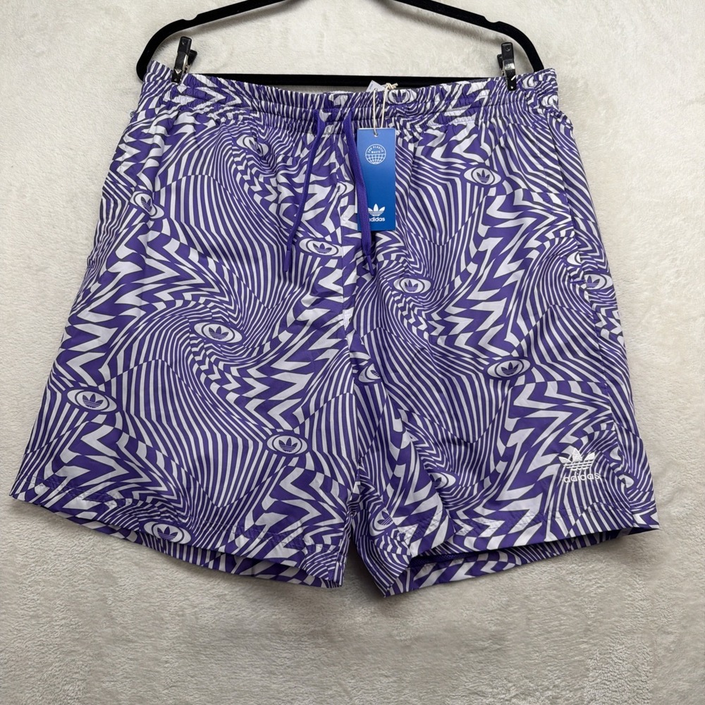 Adidas Originals AOP Swim Trunks Men's XL Purple Print Mesh Lined NWT
